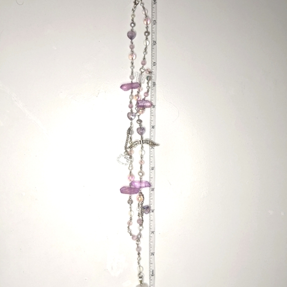 Necklace with pearls purple and pink crystal beads and chain Handmade by me. - Picture 5 of 7